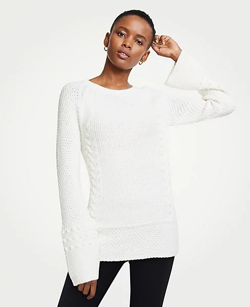 Crew Neck Cable Knit Sweater | Ann Taylor (US)