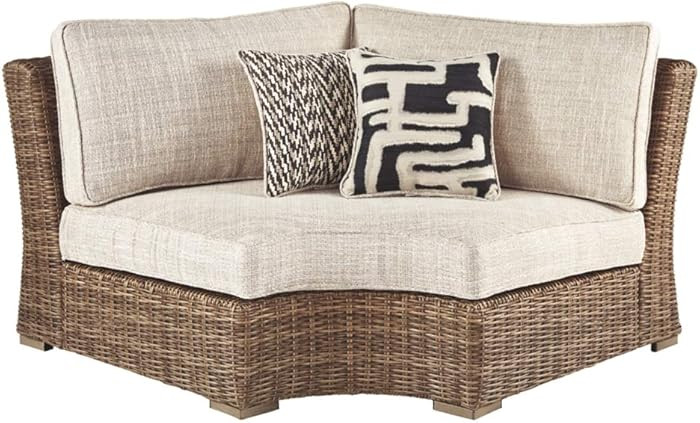 Signature Design by Ashley Beachcroft Outdoor Curved Corner Chair with Cushion, 2 Pillows, Perfor... | Amazon (US)