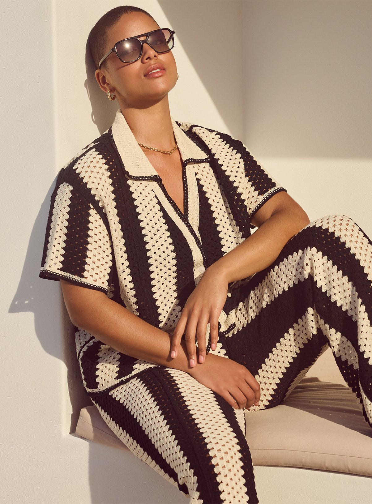 Mono Striped Co-ord Crochet Shirt | Tu Clothing