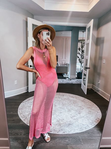 The cutest pink coverup and swimsuit from Amazon! So cute for vacation or lounging by the pool. Both fit tts.

#LTKFindsUnder50 #LTKSeasonal #LTKSwim