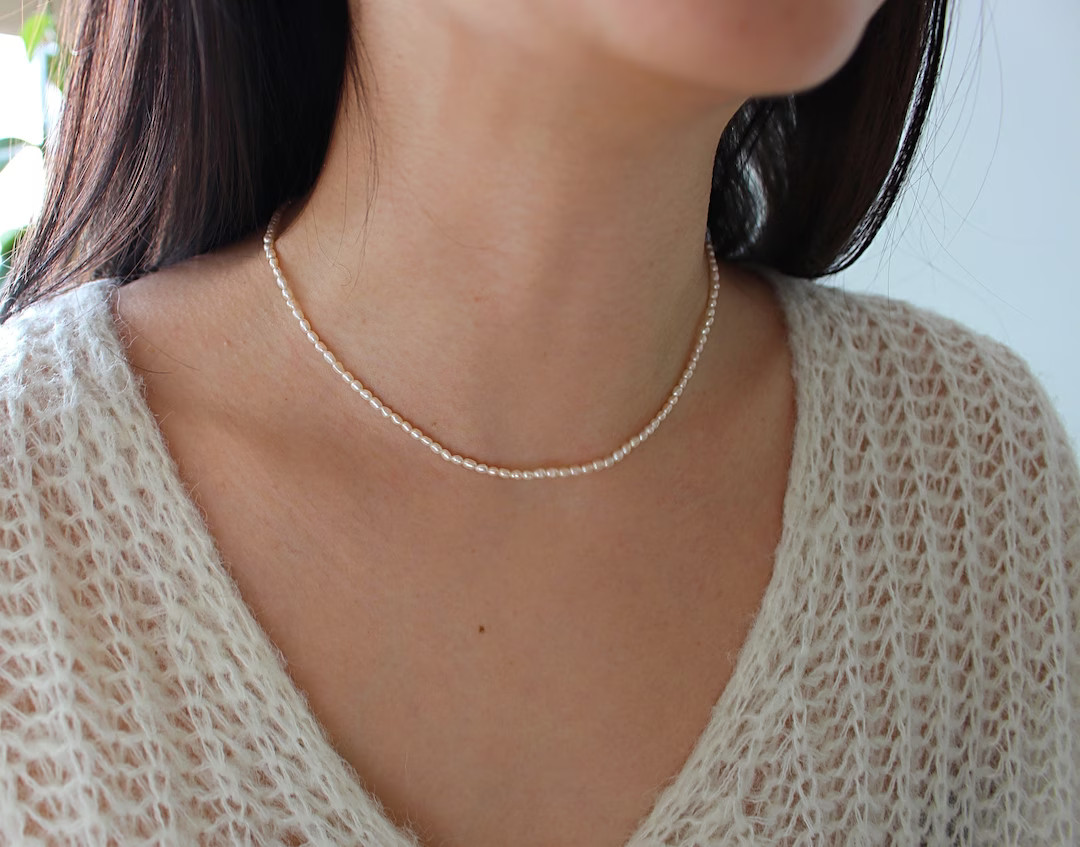 Tiny Rice Pearl Strand Necklace Freshwater Pearl Necklace - Etsy | Etsy (US)