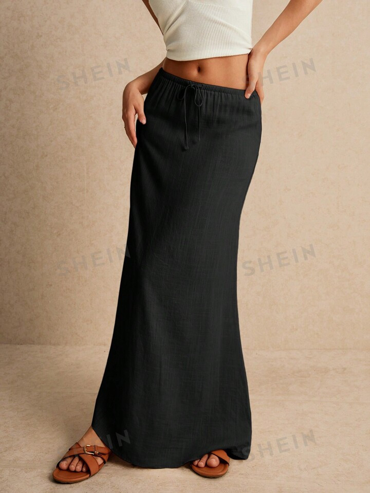 SHEIN Frenchy Women's Floor-Length Skirt, Adjustable Waist Tie, Cute Style, Low Waist | SHEIN