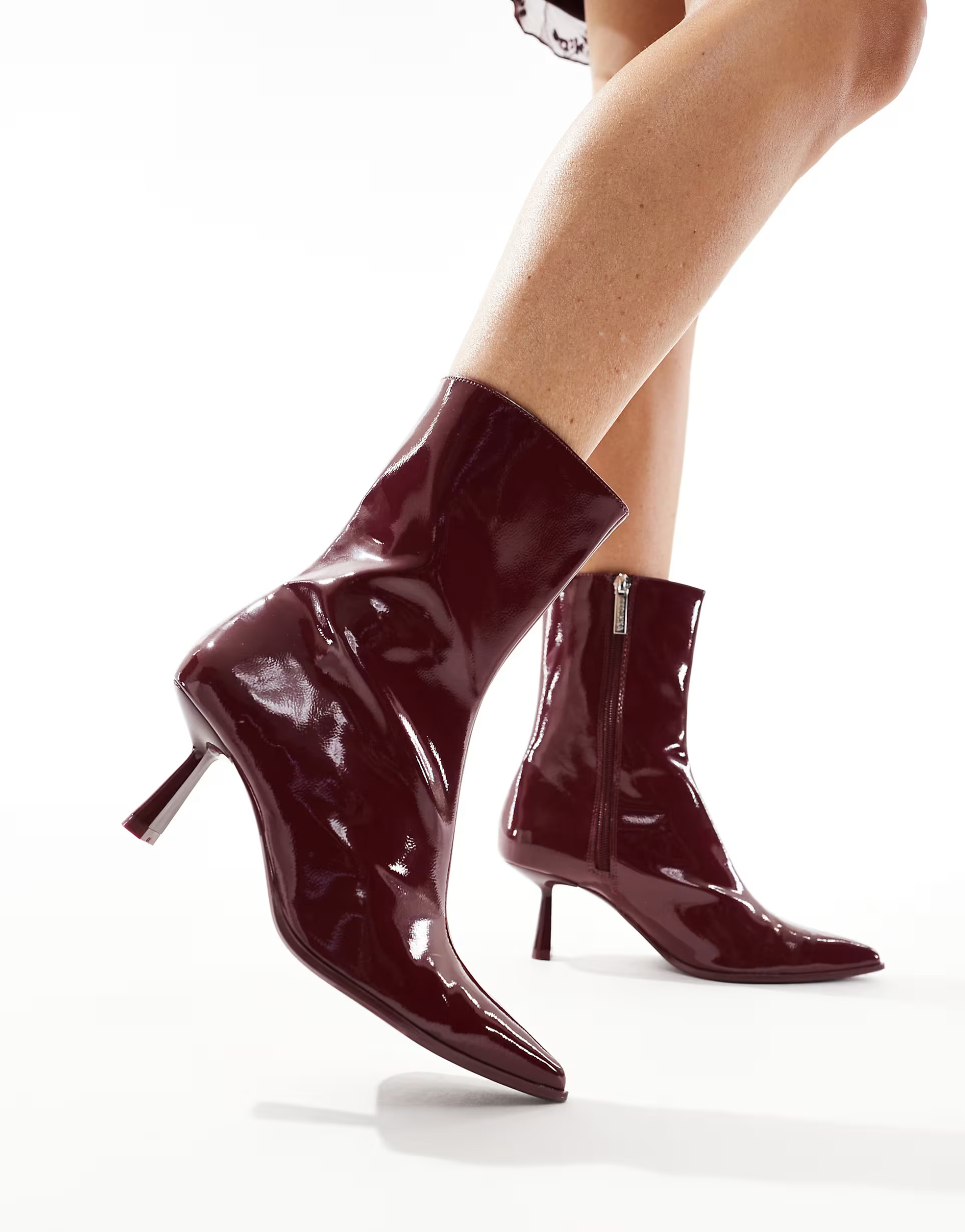 Bershka pointed heeled boots in burgundy | ASOS (Global)