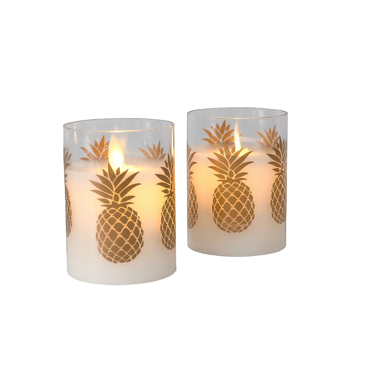 LumaBase 2-pc. Gold Pineapple Wax LED Candles in Glass Holders with Timer | Kohls | Kohl's