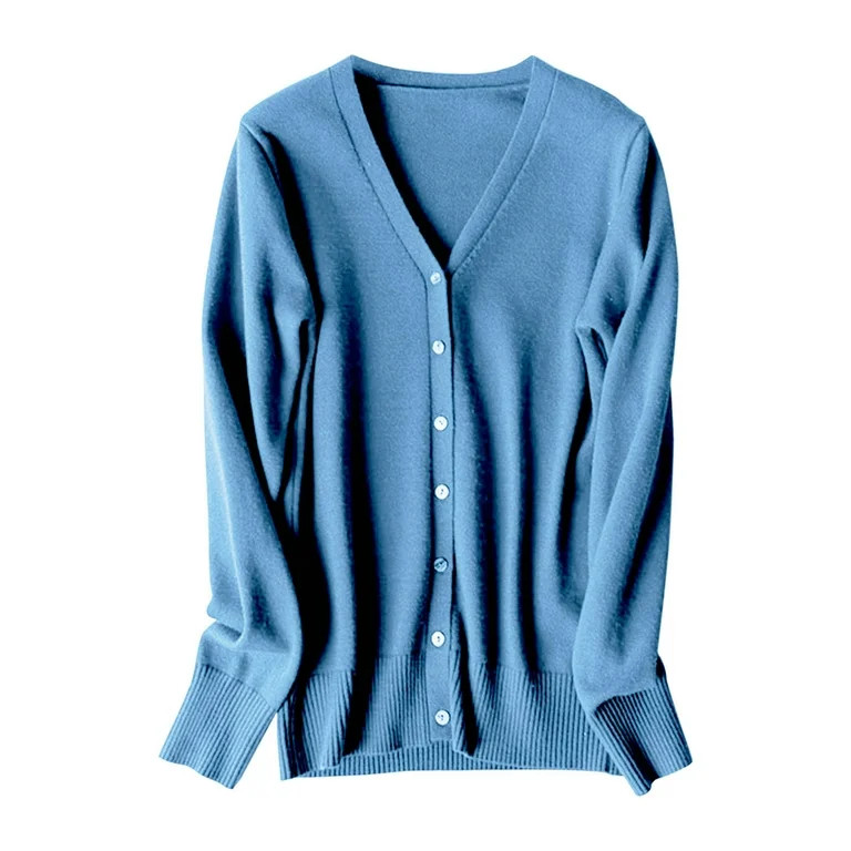 Hontri Cardigan Sweaters for Women, Women's Classic Button Down Long Sleeve V Neck Soft Knit Swea... | Walmart (US)