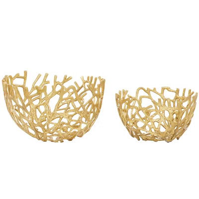Set of 2 Round Coastal Aluminum Vine Bowls Gold - Olivia & May | Target