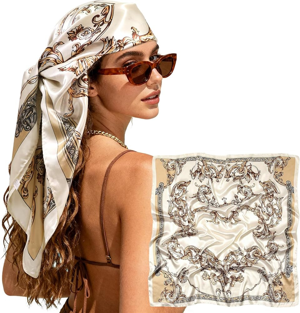 Large Square Head Scarf Bandana - 35" Satin Hair Scarf for Women Like Silk Scarf Fashion Hair Wra... | Amazon (US)