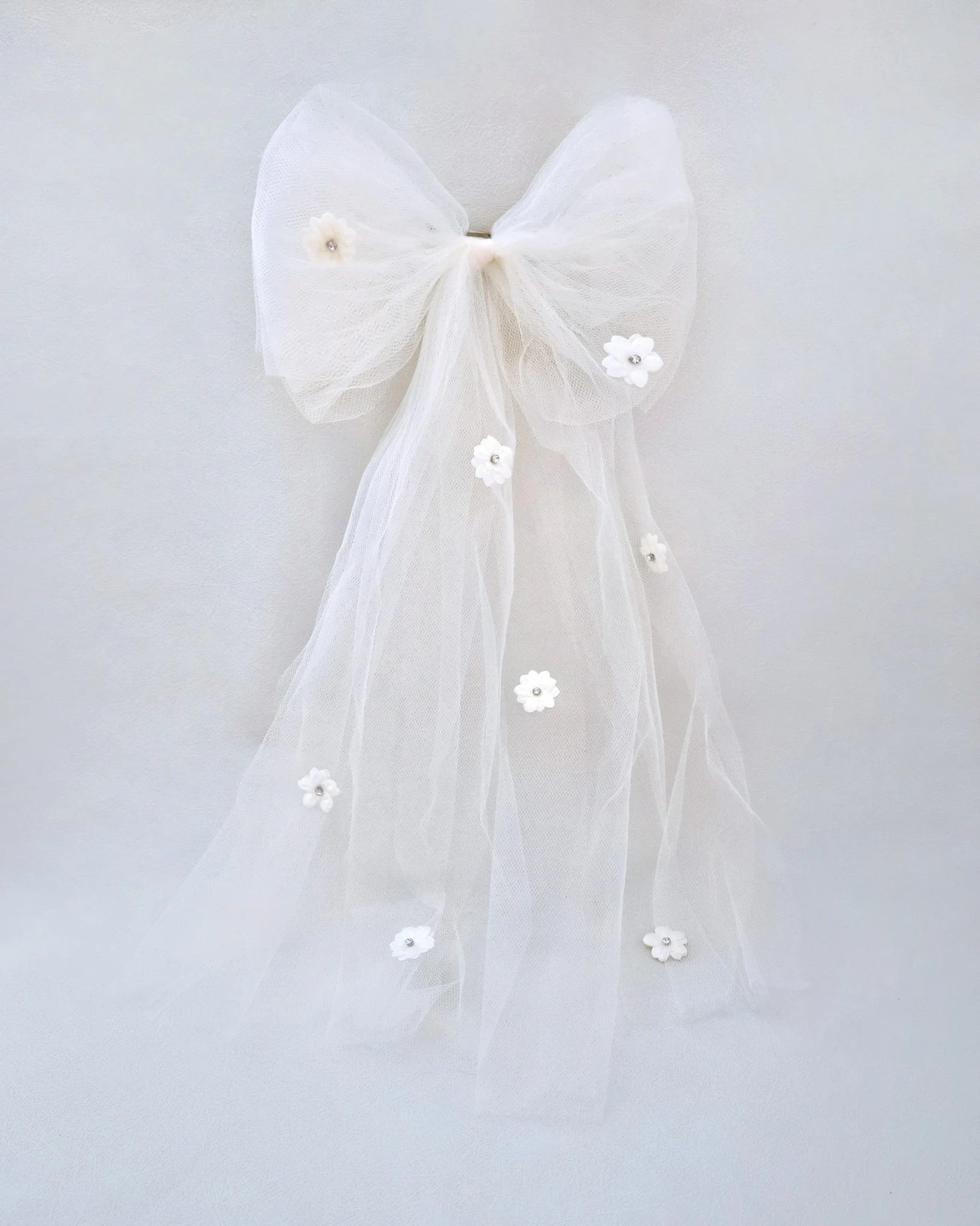 Long Oversized Tulle Bow Hair Clip with Flower Applique | Kailee P.