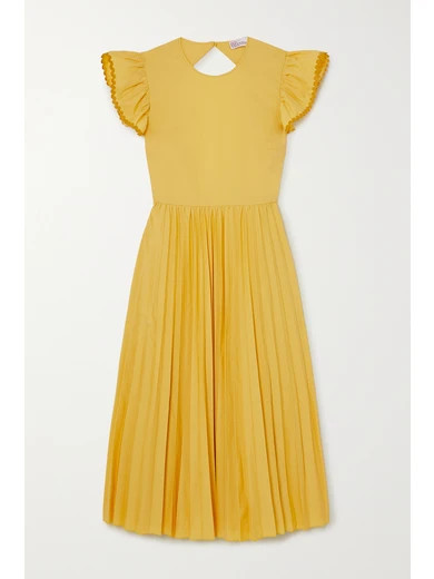 REDValentino - Open-back Pleated Cotton-blend Poplin Midi Dress - Yellow | NET-A-PORTER (US)