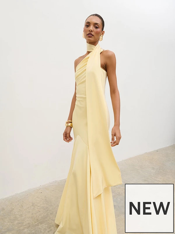 Pretty Lavish Porto One Shoulder Godet Maxi Dress - Lemon | Very (UK)