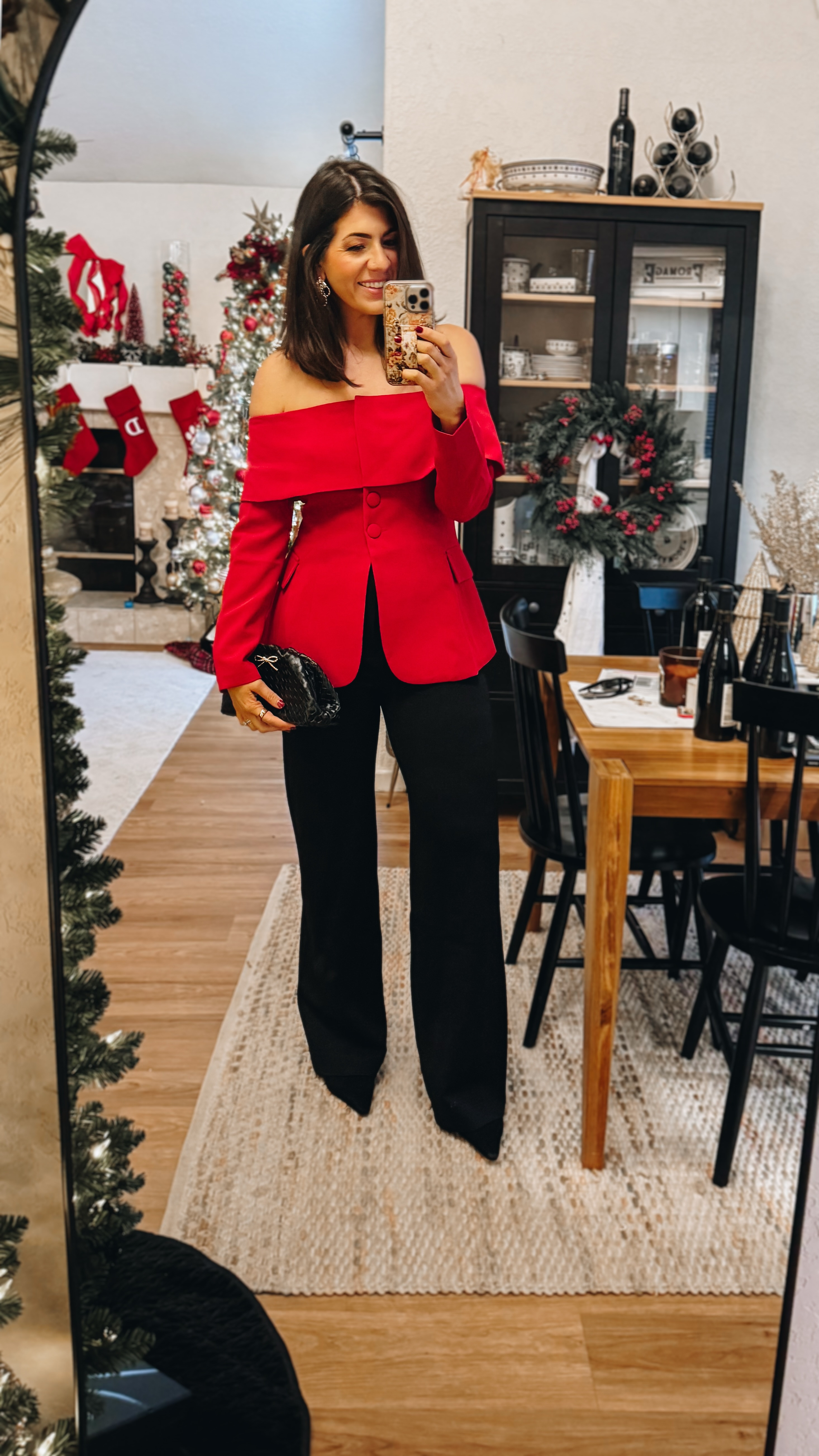 Anthro code: MK30
In a medium off the shoulder blazer
In a 29 tall in the black pant


#LTKSaleAlert #LTKMidsize #LTKHoliday