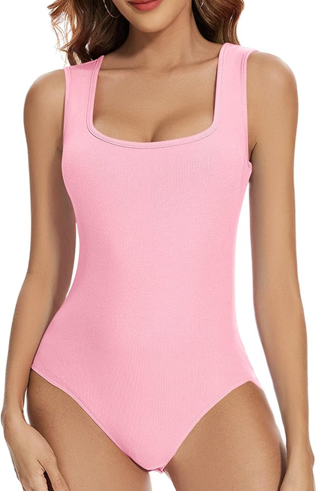 Square Neck Ribbed Bodysuits for Women Sleeveless Sexy Going out Tank Top Body Suit 2024 Summer | Amazon (US)