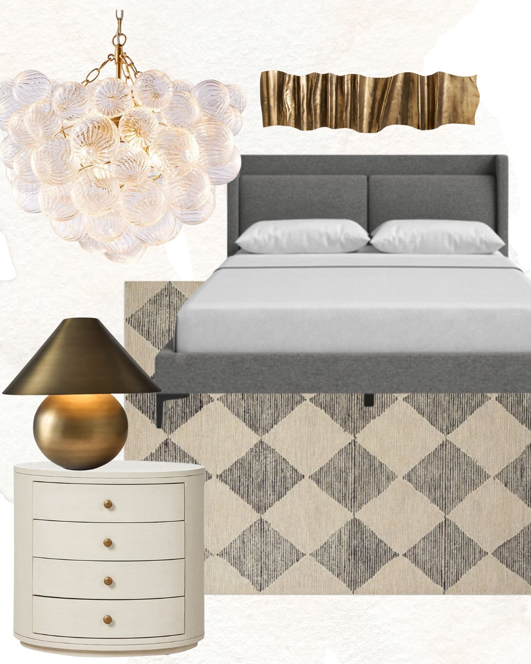 Get the look bedroom design!

upholstered bed, modern rug, bubble light, nightstand, table lamp 

 #LTKHome