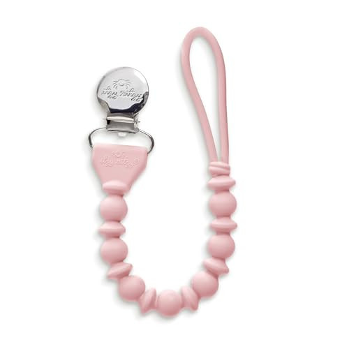 Itzy Ritzy Silicone Pacifier Clip; 100% Food Grade Silicone Pacifier Strap with Clip Keeps Pacifiers, Teethers & Small Toys in Place; Features One-Piece Design & Silicone Cord (Pink with Silver Clip) | Amazon (US)