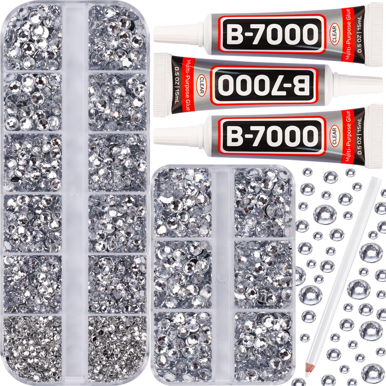 b7000 Glue with 7500Pcs Clear Silver Rhinestones for Crafts Clothes Clothing Fabric, Shiny Flatba... | Amazon (US)