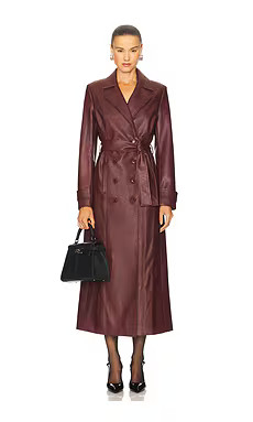 Bardot Faux Leather Longline Coat in Burgundy from Revolve.com | Revolve Clothing (Global)