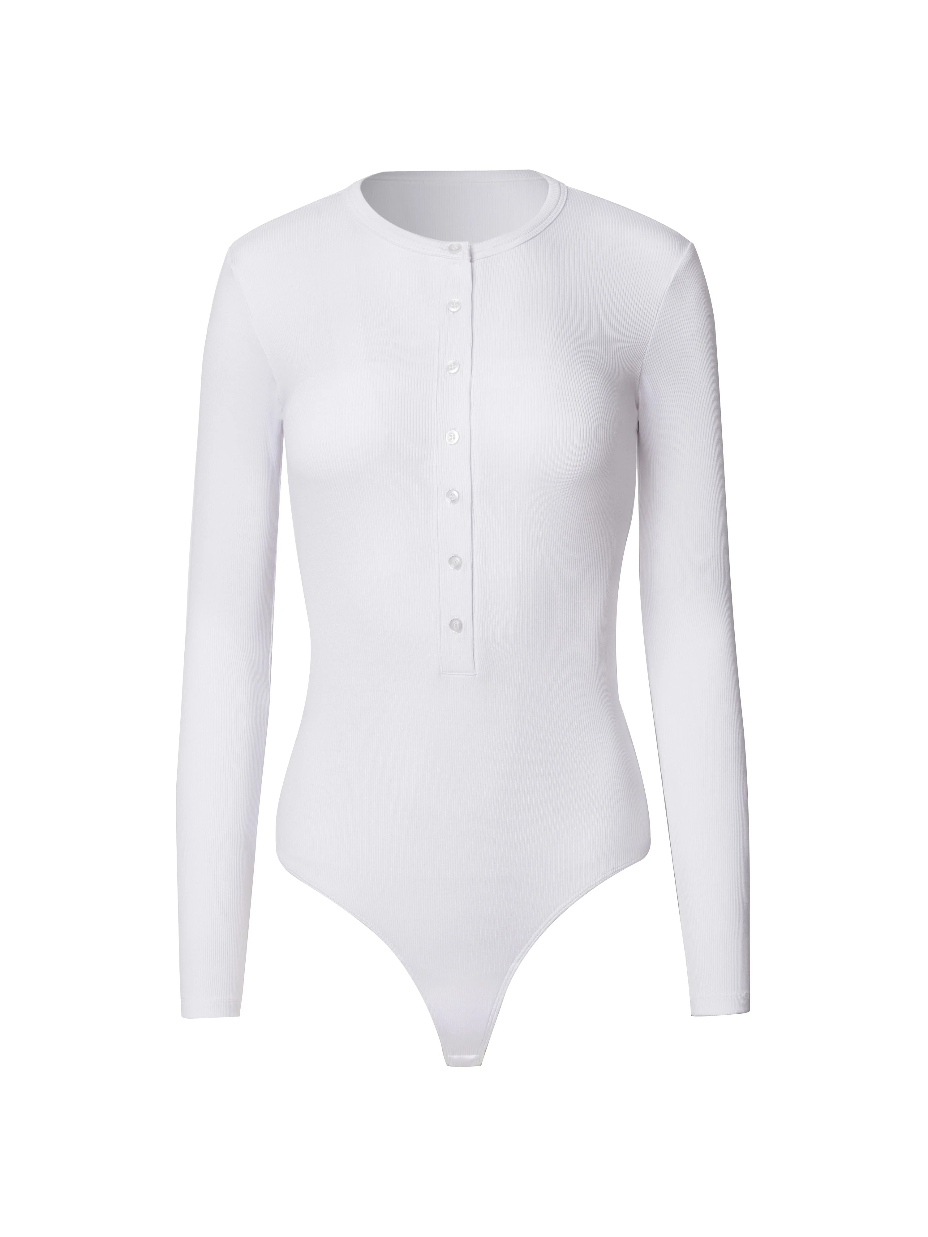 ANNIE / HENLEY BODYSUIT / WHITE | CLYQUE