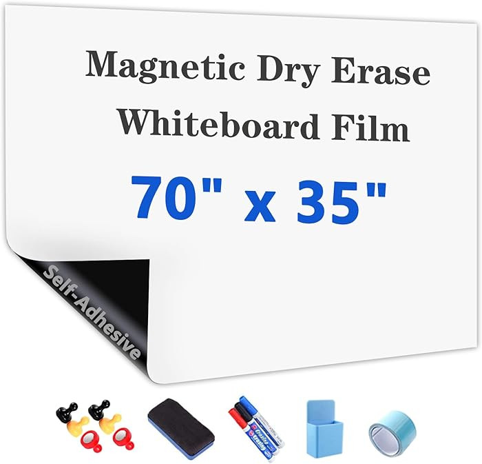 Magnetic Dry Erase Whiteboard Paper with Adhesive, 70" x 35" White Board Film for Wall, Easy to W... | Amazon (US)