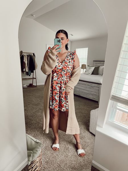 Adorable floral dress for spring and summer! Runs TTS - sweater has an oversized fit and sandals are TTS #founditonamazon