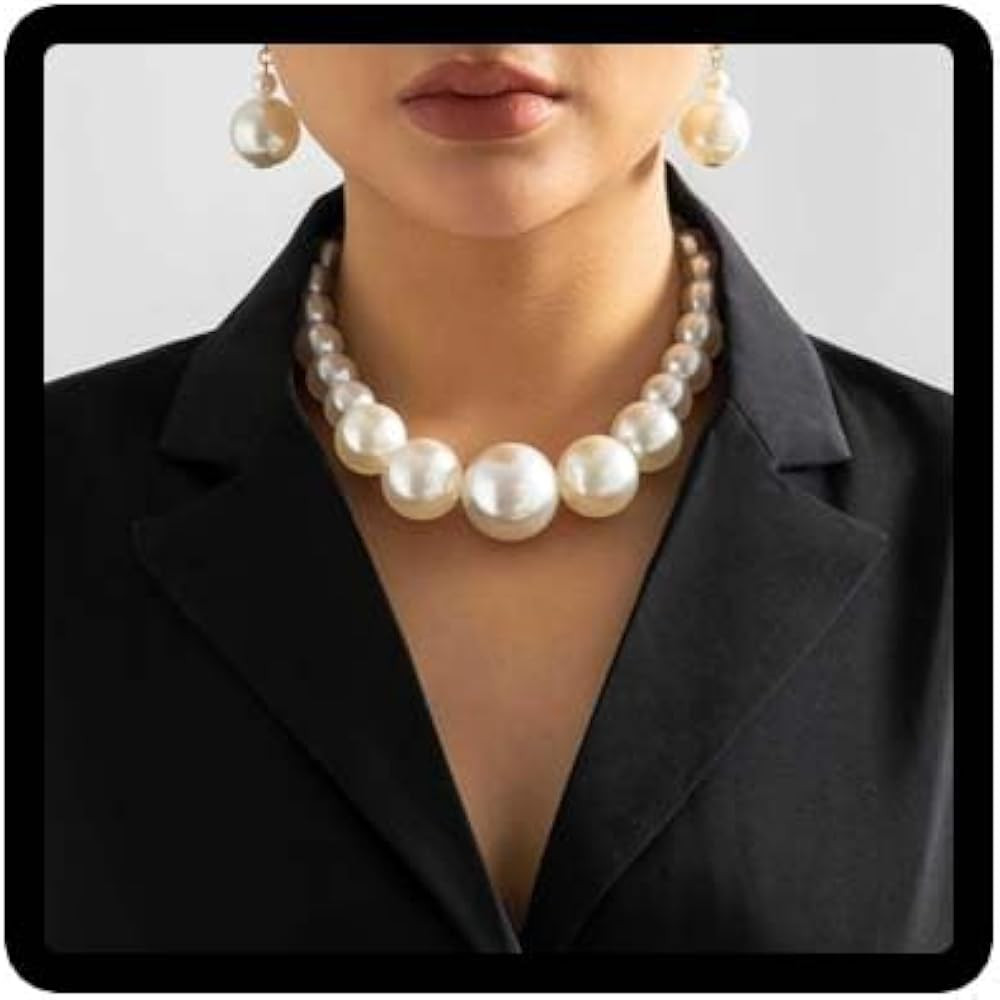 Vintage Imitation Pearl Necklace Bracelets Chunky Pearl Choker Necklaces Large Big Pearl Necklace... | Amazon (UK)