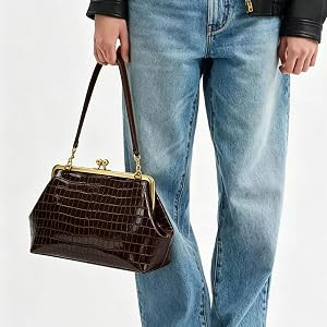 PU Leather Women's Large Tote Bag, Vintage Frame Crossbody Purse with Kiss Lock Clasp for Work - ... | Amazon (US)