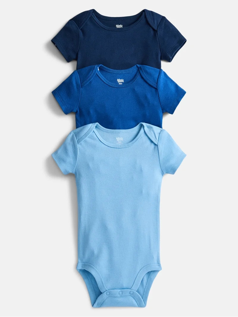 Wonder Nation Baby Boys' Solid Bodysuit with Short Sleeves, 3-Piece, Sizes 0M-24M | Walmart (US)