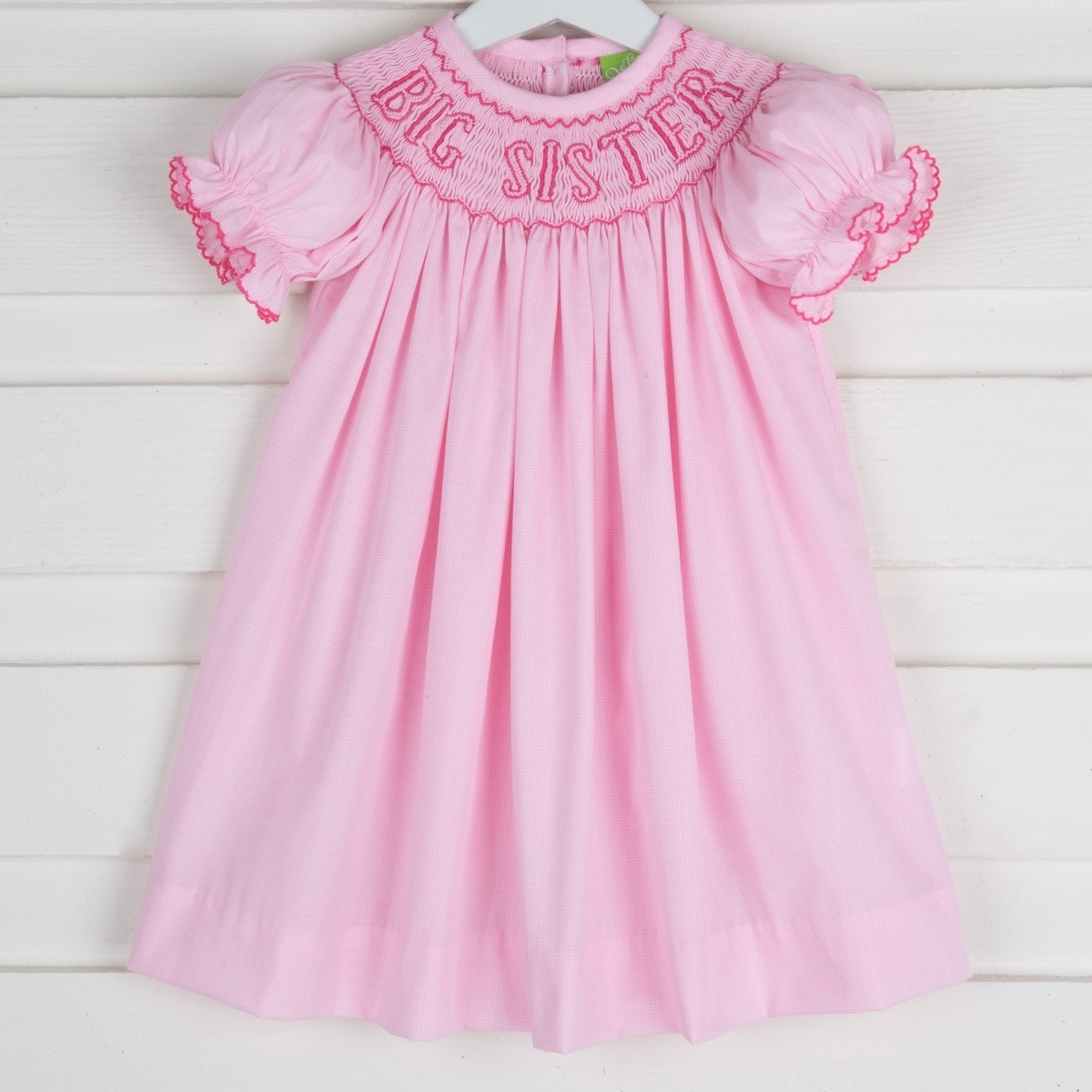 Big Sister Smocked Bishop Light Pink Micro Gingham | Classic Whimsy