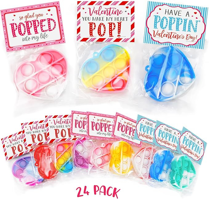 Valentines Day Cards for Kids - Valentines Day Gifts for Kids - 24 Mini Heart Pop Fidget Toys Bul... | Amazon (US)