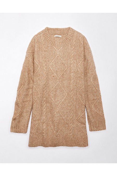 AE Oversized Cable Knit Sweater Dress Women's Camel S | American Eagle Outfitters (US & CA)