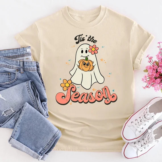 Tis The Season Halloween Shirt, Cute Ghost Pumpkin Shirt, Fall Season Shirt | Etsy (US)