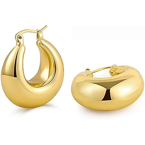 Gold Hoop Earrings Chunky Gold Huggie Earrings for Women 18K Gold Plated Earrings Hypoallergenic ... | Amazon (US)