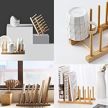 INNERNEED Bamboo Wooden Plate Racks Dish Stand Holder Kitchen Storage Cabinet Organizer for Dish ... | Amazon (US)