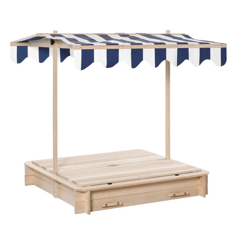 Outsunny 41.75'' x 47.75'' Solid Wood Square Sandbox with Cover | Wayfair North America