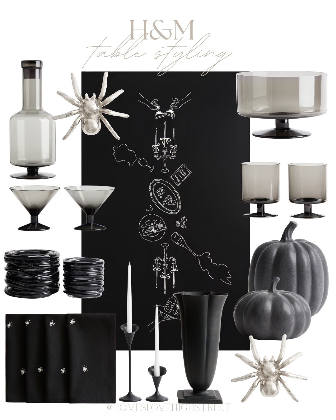 Moody table styling for autumn 🖤✨ Loving this dramatic black, smoke glass and silver combination. 



#HMHome #TableStyling #HalloweenDecor #HalloweenTable #BlackInteriors #MoodyInteriors #AutumnHome #AutumnDecor #SpookySeason #HalloweenHome #TableDecor #HomeStyling #InteriorInspo #SeasonalDecor #Halloween2026

#LTKSeasonal #LTKHome