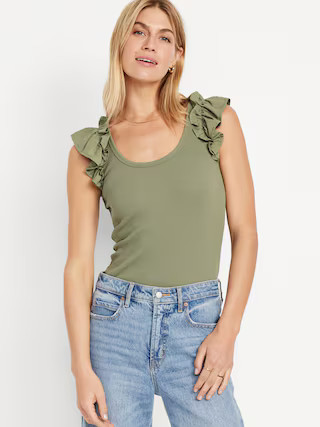 Ruffled Mixed Fabric Tank Top | Old Navy (US)