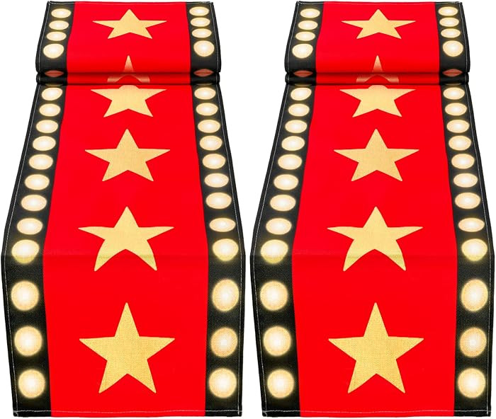 2 Pcs 13 x 72 Inch Movie Night Table Runner with Gold Star Design - Red Carpet Decoration for Bir... | Amazon (US)