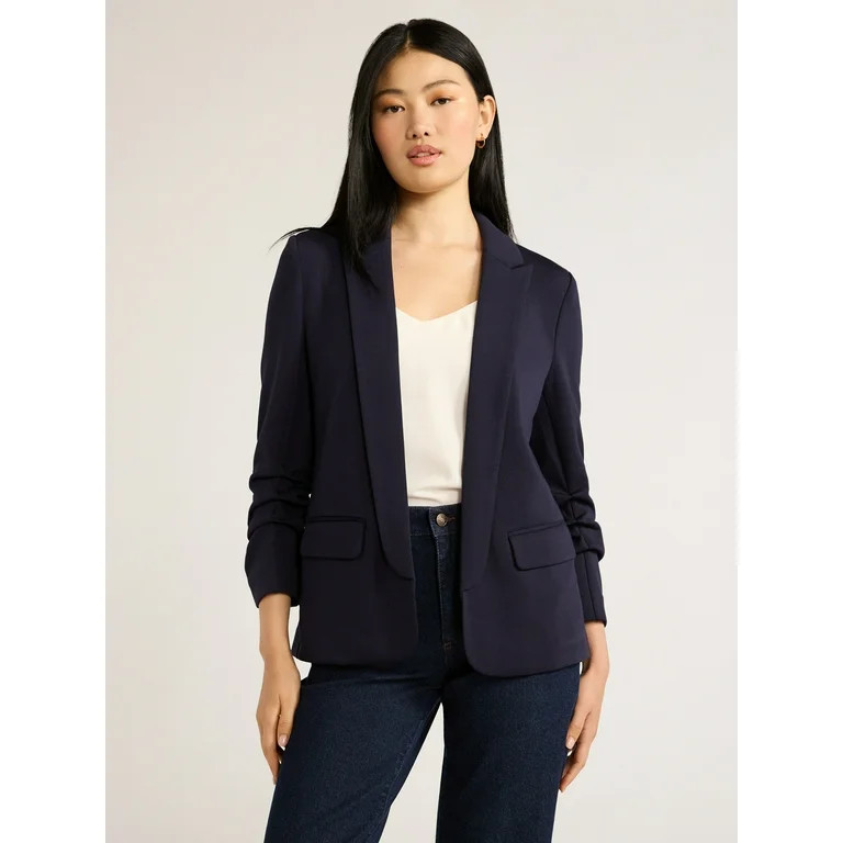 Scoop Women's Relaxed Scuba Knit Stretch Blazer with Scrunch Sleeves, Sizes XS-XXL - Walmart.com | Walmart (US)