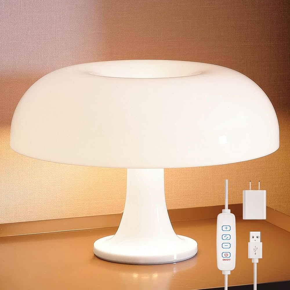White Mushroom Lamp, Dimmable Mushroom Table Lamp with 3 Lighting Modes, 70s Retro Lamp Mid Centu... | Amazon (US)