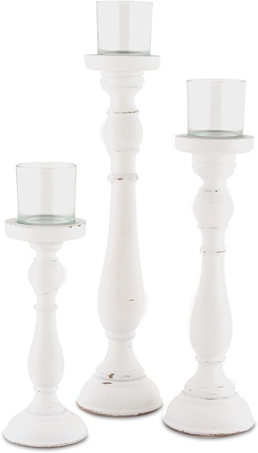 Weddingstar Shabby Chic Spindle White Candle Holder Set, 10 1/2'', 14 1/2'', 18 1/2'' (H) | Amazon (US)