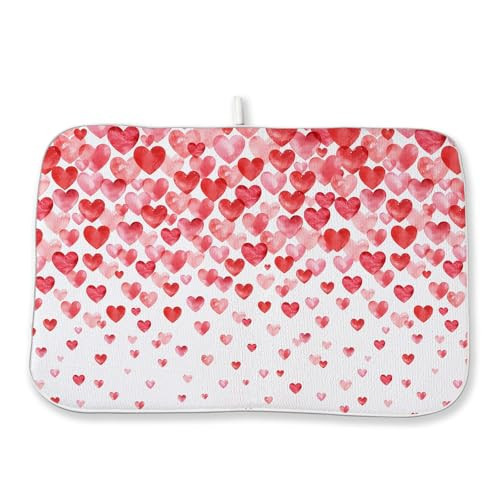 Valentines Dish Drying Mat 18x24 Inch Watercolor Red Pink Love Hearts Drying Mat Anniversary Day Holiday Absorbent Dish Drying Pad Dish Rack Drainer Mats for Kitchen Dining Counter | Amazon (US)