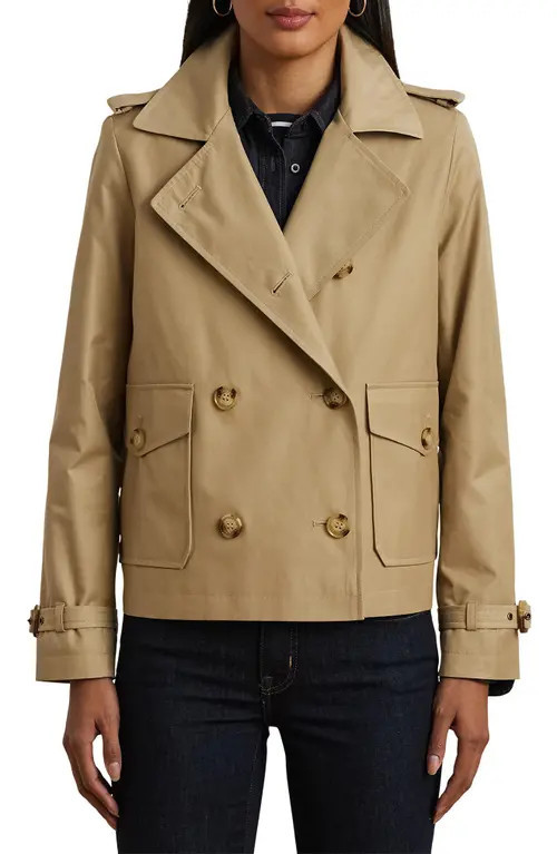 Lauren Ralph Lauren Crop Cotton Blend Trench Coat in Birch Tan at Nordstrom, Size Medium | Nordstrom