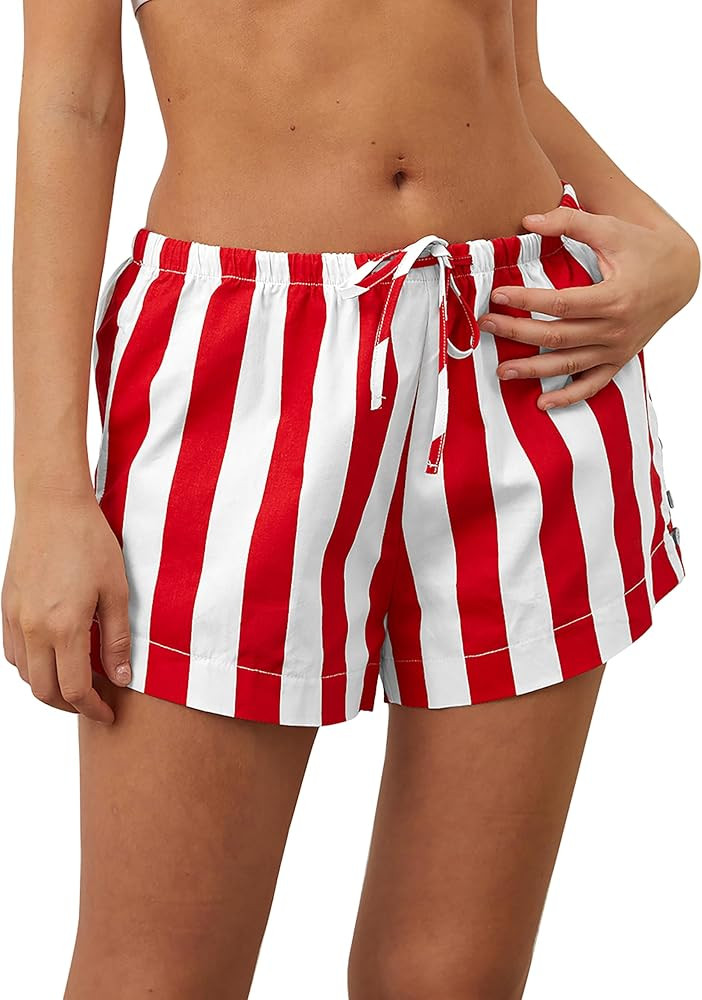 MISSACTIVER Drawstring Striped Boxer Shorts For Women Low Rise Wide Leg Lounge Pj Shorts Summer P... | Amazon (US)