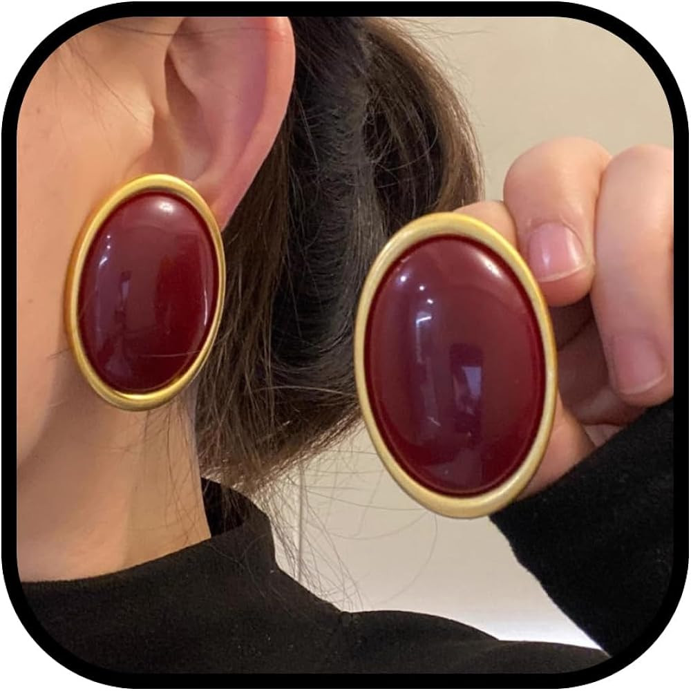 Chunky Statement Earrings for Women Black and Gold Earring Oval Dangle Studs Geometric Vintage Bl... | Amazon (US)