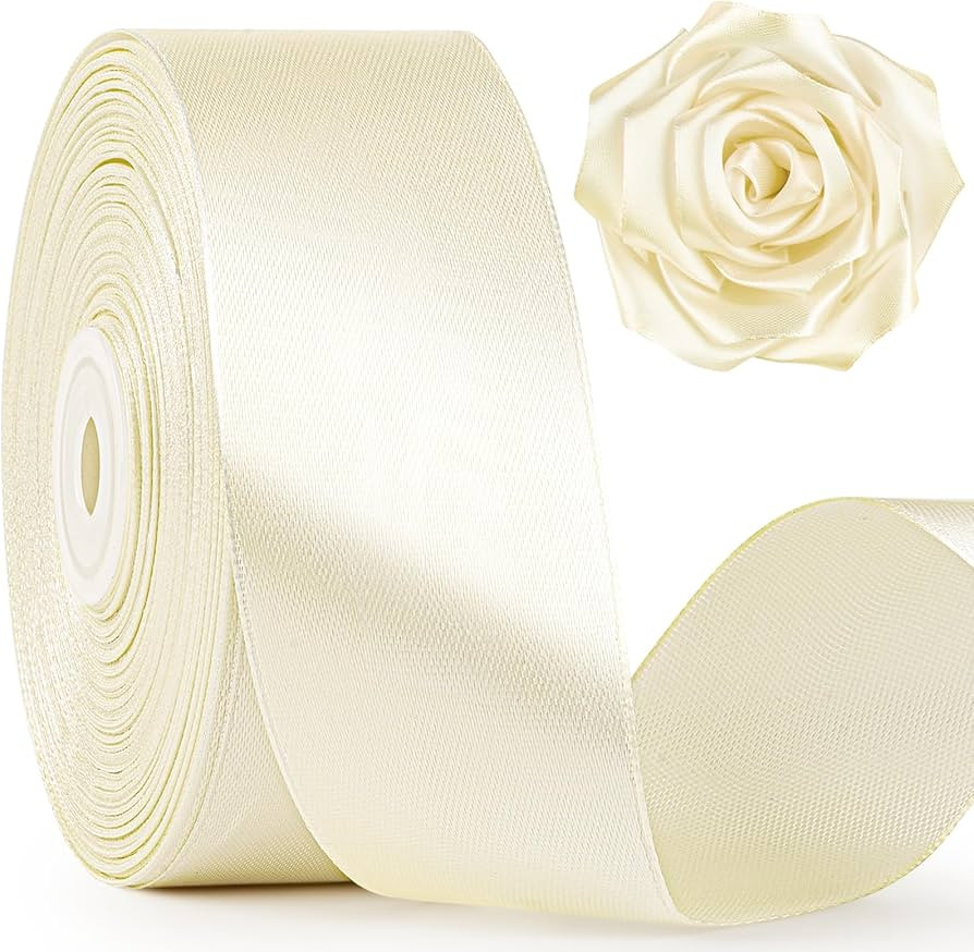 Mauproy 1-1/2 Inch Wide Ivory Satin Ribbon, 50 Yards Solid Polyester Fabric Ribbon for Roses Maki... | Amazon (US)