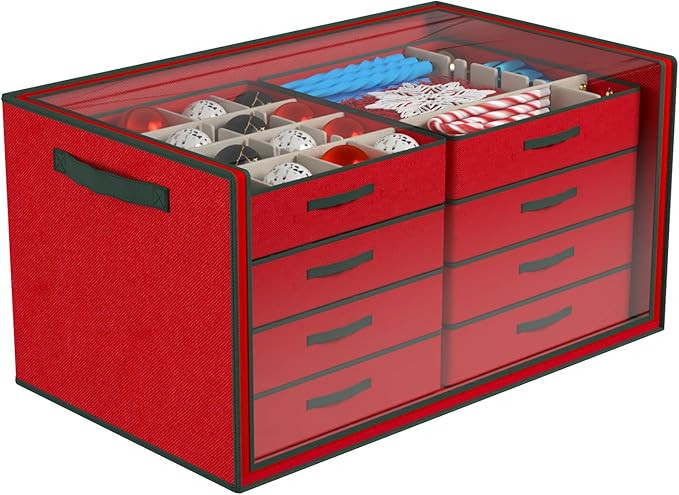 Dicasser Christmas Ornament Storage with 8 Tray Dividers-Adjustable for 128-3” 72-4” 32-6” ... | Amazon (US)