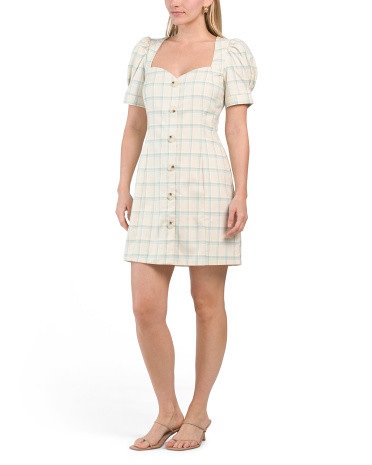 Winona Plaid Puff Sleeve Mini Dress | TJ Maxx