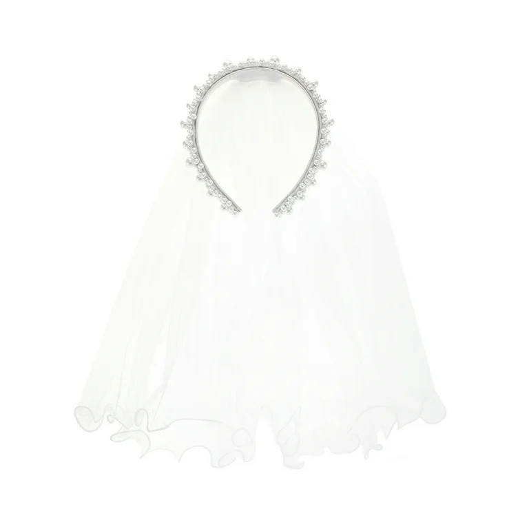 Bride Pearl Headband with Veil, Adult, White, 1 Piece by Trimmings | Walmart (US)