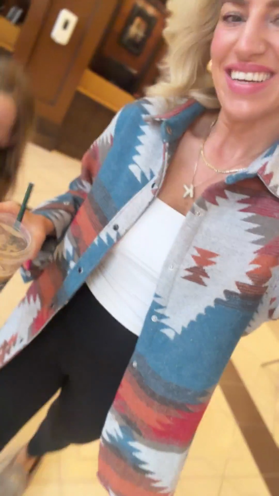 Outfit of the day 
Travel outfit 
Double lined tank, fleece lined leggings and southwestern shacket 
All fit tts 

#LTKTravel #LTKOver40 #LTKootd