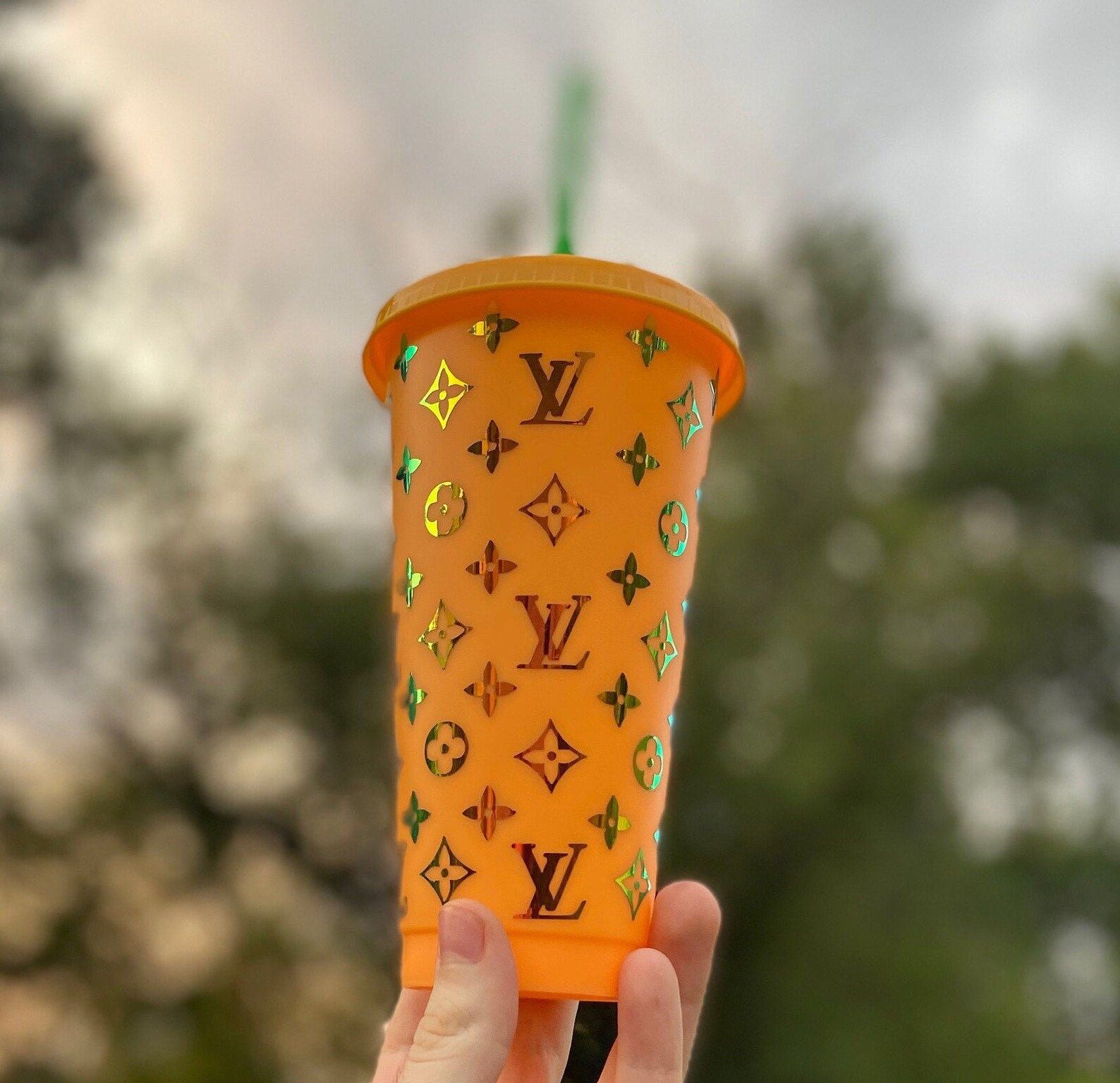 Lv inspired cup Starbucks cold cup holographic cup | Etsy | Etsy (US)