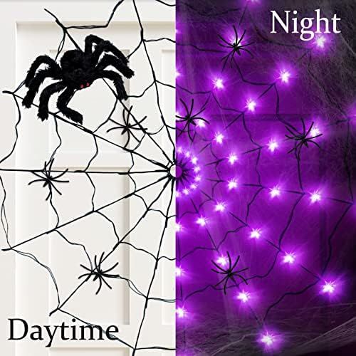 4.3 FT Halloween Spider Web Lights Decorations, 8 Modes 70 LED Purple Light Up Spider Web & Giant Sp | Amazon (US)